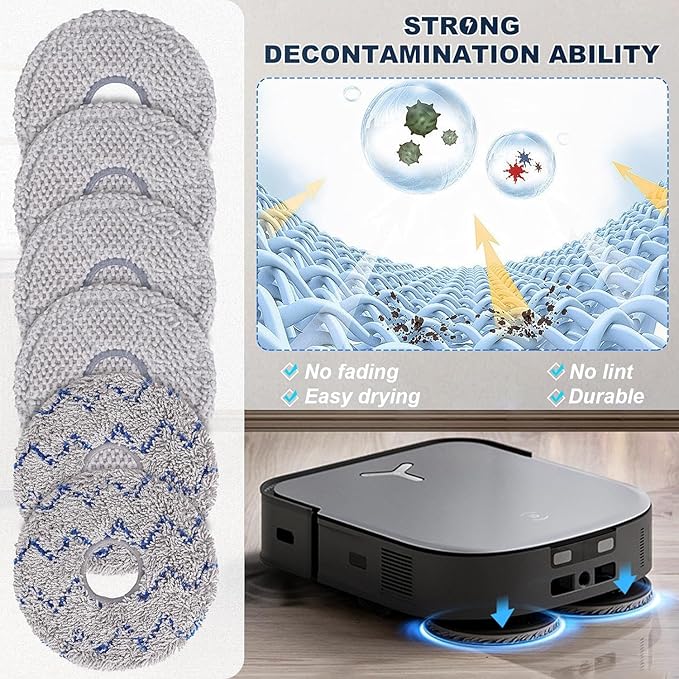 Replacement Accessories Set for Ecovacs Deebot X2 Omni / X2 / X2 Pro / DEX86 Robot Vacuums, 1 Main Brush, 6 Side Brushes, 4 Filter, 6 Mop Pads, 6 Dust Bag, 1 Brush