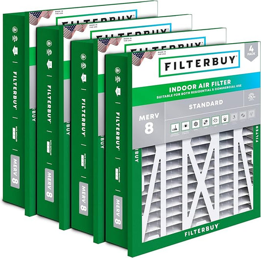 Filterbuy 20x25x5 Air Filter MERV 8 (MPR 700) Dust Defense Replacement (4-Pack), Pleated HVAC AC Furnace Filters for Honeywell Return Grille (Actual Size: 18.38 x 23.38 x 3.69)