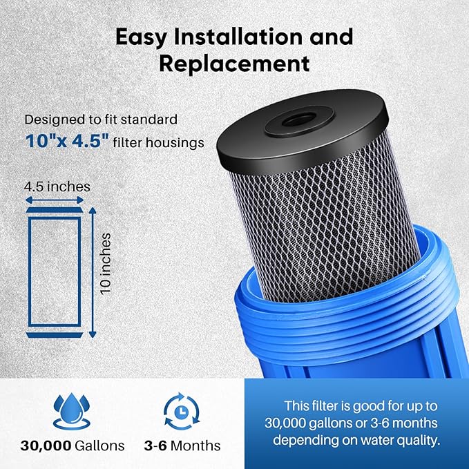 PUREPLUS Coconut Shell Water Filter Cartridge | Activated Carbon Block CTO | Universal Whole House 5 Micron 10 inch Cartridge | Compatible with WFHDC8001, CB-BB-10, EPM, EP-BB, 3Pack