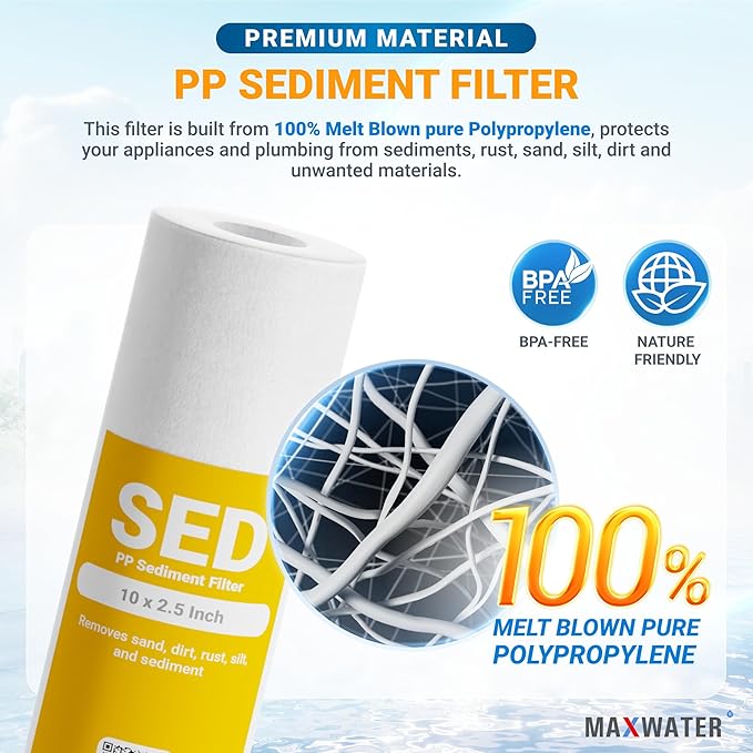 2 Pack of 10 Micron 10" x 2.5" Inch Polypropylene Sediment Filters compatible with 10" Standard RO Reverse Osmosis and WH Whole House Systems