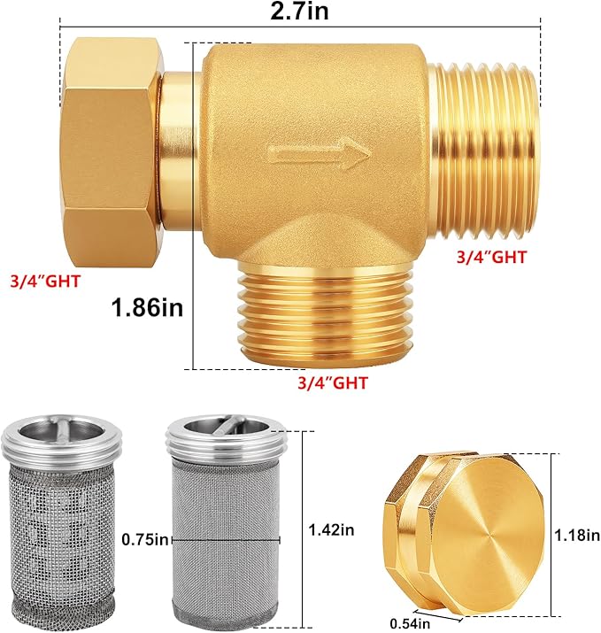 Garden Hose Filter Attachment with 100 Mesh and 40 Mesh Stainless Steel Screen,Brass Filter Pressure Washer Inlet for RV Camping Car Wash Rainwater Filtration (with Cap)
