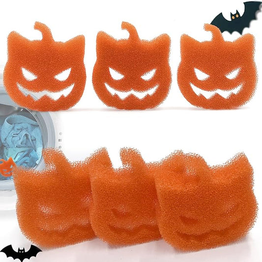 NewKe 6 Pack Halloween Pet Hair Remover for Laundry, Reusable Pet Hair Catcher Lint Remover, Washing Machine Hair Catcher, Washing Dryer Pads for Clothing Dog Cat Pet Fur Remover-Cat Head Pumpkin