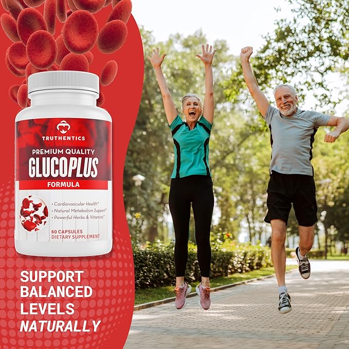 TRUTHENTICS GlucoPlus - 20 Herbs, Vitamins & Minerals with Cinnamon, Chromium, Vanadium, Bitter Melon, Alpha Lipoic Acid, Magnesium - Gluten Free, Non-GMO - 60 Capsules