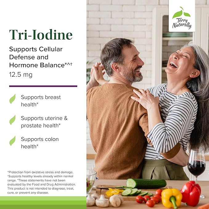 Terry Naturally Tri-Iodine - Support Thyroid Health - Aids Hormone Balance with Molecular Iodine from Kelp - Features Potassium Iodide & Sodium Iodide - Brain & Energy Support - 12.5mg, 180 Capsules