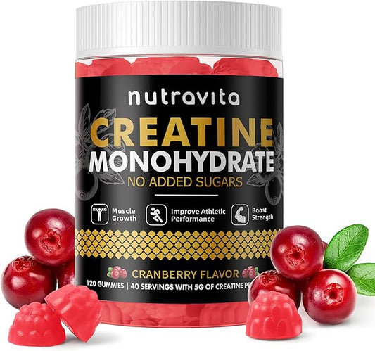 Creatine Monohydrate Gummies for Men & Women-5g of Creatine Monohydrate per Serving - Sugar Free,Vegan, Cranberry Flavor, 120 Count