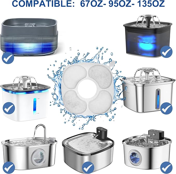 24 Pcs Cat Water Fountain Filters, 12 Pack Filters 12Pack Pre-Filter Sponges Replacement compatible with VEKEN® for 95oz/2.8L, 67oz, 135oz Automatic Pet Fountain Dog Water Fountain Dispenser