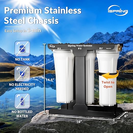 iSpring CW31 RV Water Filter System, 3-Stage RV Water Filtration System for Campers, 3/4'' Lead-Free Brass Hose Quick Connectors, Tankless, High Capacity, White