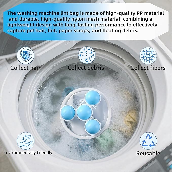 Pet Hair Remover for Laundry, 2025 Upgraded Pet Hair Remover for Laundry Hair Filter Bag Lint Catcher for Washing Machine Cat and Dog Hair Washing Machine Catcher 6 Pcs (Blue)