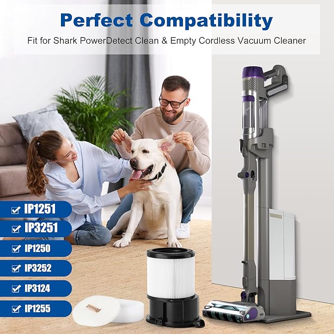 15 Pcs IP1251 IP3251 HEPA Filter Replacement Compatible with Shark Cordless PowerDetect Clean and Empty Lightweight Stick Vacuum, 2 Post-Motor HEPA Filter, 6 Pre-Motor Filter sets, 1 Cleaning Brush