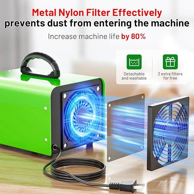 Ozone Generator 90,000mg, Upgraded Triple-Layer Ozone Output Board–Ozone Machine For Areas up to 5,500 sq. ft,Industrial & Home O3 Air Purifier for Home,Rooms, Smoke, Cars,and Pet (Green)