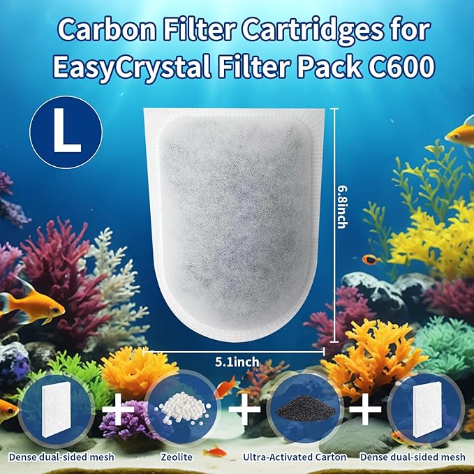10Pack Carbon Filters for Aquariums, Fits Whisper EX Filters, Compatible with Whisper EX30/EX45/EX70 Filters,Large Carbon Filter Cartridges