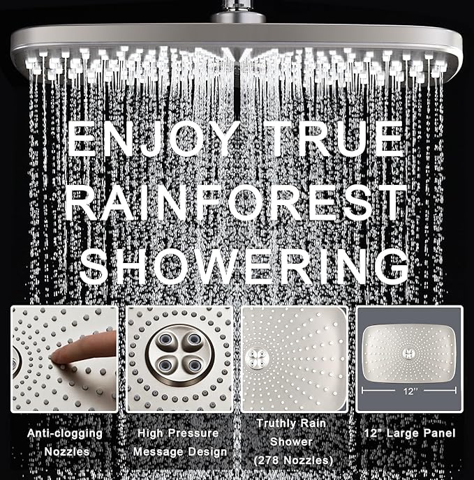 High Pressure Rain Shower Head: Upgrade Shower Heads with Handheld Spray Combo with Fixed Showerhead and 10 Sprays Handheld Shower Head, Detachable Showerheads Built-in Magnetic Docking and Power Jets