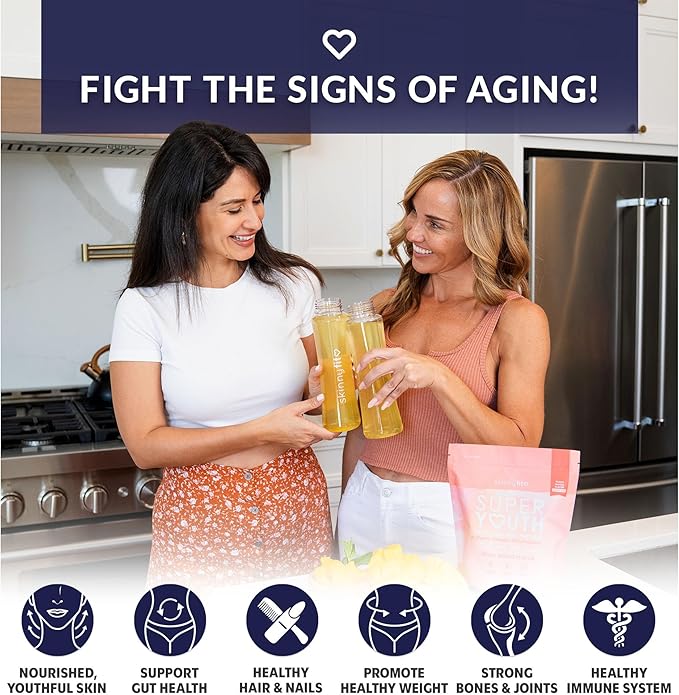 SkinnyFit - Super Youth Collagen for Women - Multi Collagen Peptides Powder - Probiotics, Fiber, Hyaluronic Acid - Non GMO, Gluten Free, Sugar Free - Beauty & Self Care - Peach Mango (28 Servings)