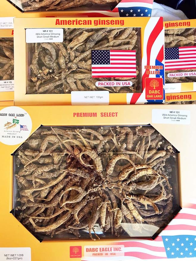 8OZ=227g/Box American Wild Ginseng 15~20 Years, American Wisconsin Whole Ginseng Root Hand-Selected | 美国威斯康辛州野生西洋参 花旗参 野泡参 整枝小号 |Cultivated American Ginseng WI 131# 8OZ/Box