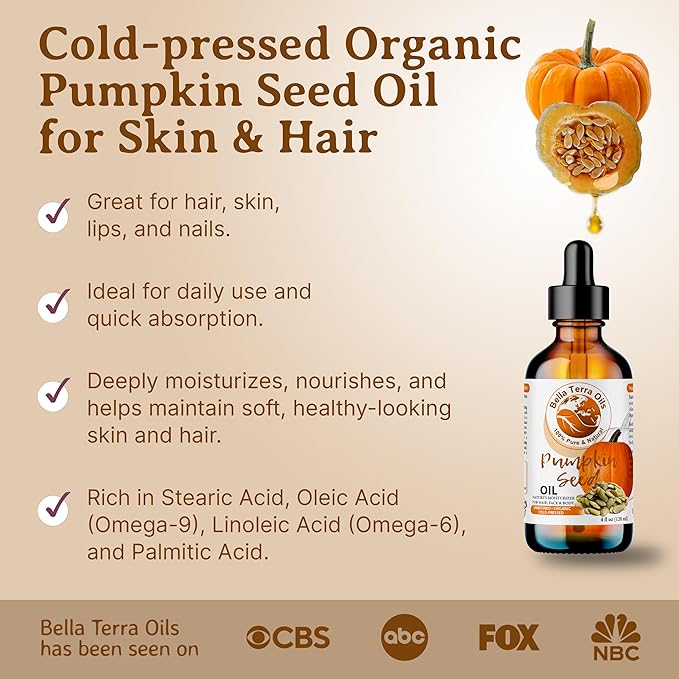 Bella Terra Oils - Organic Pumpkin Seed Oil 16oz - An Ode to Organic Pumpkin's Nutrient Array, Packed with Cucurbitin & Essential Amino Acids, A Skin's Cherished Elixir