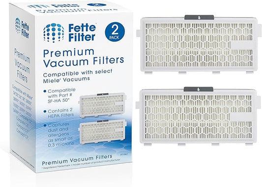 Fette Filter - HEPA Filters Compatible with Miele AirClean SF-HA 50 Filter for Model # S4, S5, S6, S8, S8000, S8999, S6000, S6999, S5000, S5999, S4000, S4999, Complete C2 & C3 (Pack of 2)