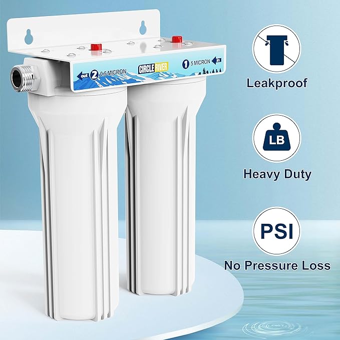 External RV Dual Water Filter System Two Filters and Mounting Bracket Included Premium Filtration & Bulit to Last, Reduce Sediment, Odor, Taste, Chlorine Ideal for RV, Marine, Motor Home