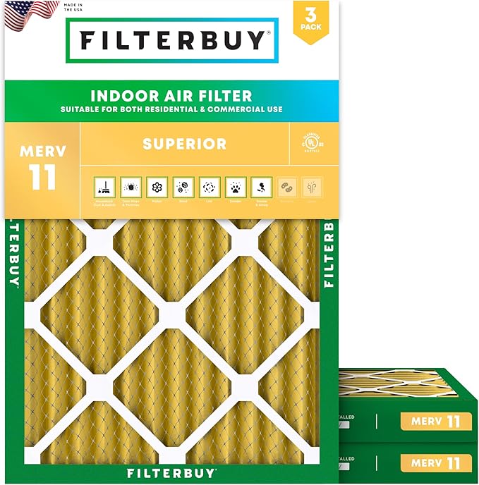 Filterbuy 24x28x2 Air Filter MERV 11 (MPR 1200) Allergen Defense Replacement (3-Pack), Electrostatic Pleated HVAC AC Furnace Filters, Made in USA (Actual Size: 23.50 x 27.50 x 1.75)