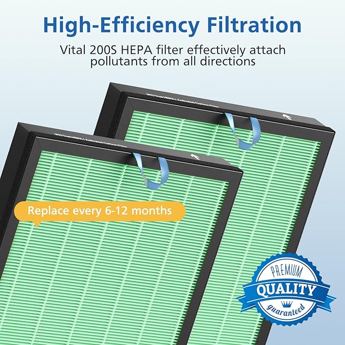 Vital 200S-P Toxin Absorber Replacement Filter Compatible with LEVOIT Vital 200S Air Purifier, 3-in-1 Filtration System Activated Carbon 200S Filter, Vital 200S-RF-TX (LRF-V201-GUS), 2 Pack, Green
