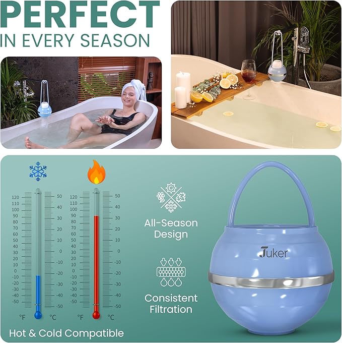 JUKER Bath Water Filter for Tub - 8 Stages-Bathtub Water Filter Removes Hundreds of Contaminants- Hard Water Softener- Improves Your Bath water for Healthier Skin, Hair and Nails Condition - Pantone