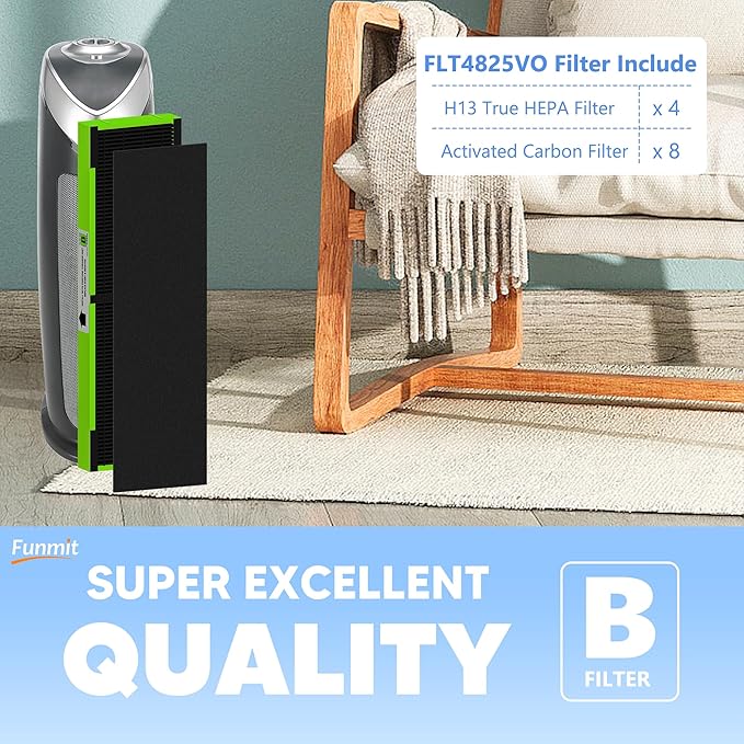 FLT4825VO HEPA Filter B Toxin Absorber Replacement Compatible with G-Guardian AC4825, AC4300, AC4900, AC4825DLX, AC4850 Air Purifier, 4 H13 True HEPA Filters + 8 Activated Carbon Pre-Filters, Green