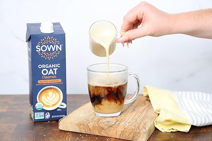 SOWN Organic Oat Creamer Salted Caramel - Barista Oat Milk Non Dairy Coffee Creamer - Plant Based, Dairy-Free, Vegan, Gluten-Free, Non-GMO, Shelf Stable - 32oz (Pack of 6)