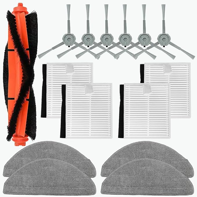 Replacement Parts Accessories Kit Compatible with Honiture V8 Pro Robot Vacuum Cleaner 1 Main Brush, 6 Side Brushes, 4 Hepa Filters, 4 Mop Pad