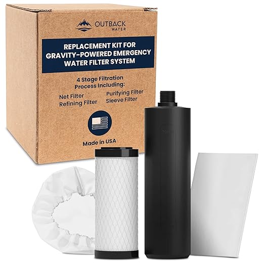 Outback Water Filter Replacement Kit for Gravity Fed Emergency Drinking System - Extra Water Filtration for Survival, Off-Grid, Disaster Preparedness, & Camping Gear, Bug Out Kit