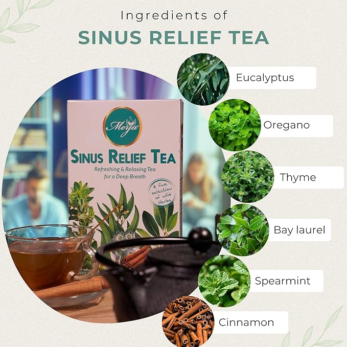 Merja Herbs Sinus Relief Tea - For Sinus Cleanse - Reduce Sinus Discomfort - Mediterranean Loose - Caffeine Free - 100% Natural & Premium Quality 250gr 8.82 oz