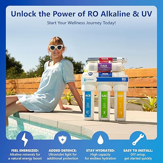 EXPRESS WATER UV Reverse Osmosis Water Filtration System – 11 Stage UV Water Filter with Faucet and Tank – Under Sink Water Filter with Alkaline Filter for added Essential Minerals 100 GDP
