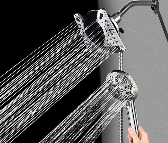 2.5 GPM Shower Head with Handheld: 2-in-1 High Pressure Shower Heads with Handheld Spray Combo 7.5" Rain Shower and 10 Spray Settings Handheld Shower Head, Detachable Showerhead with Hose