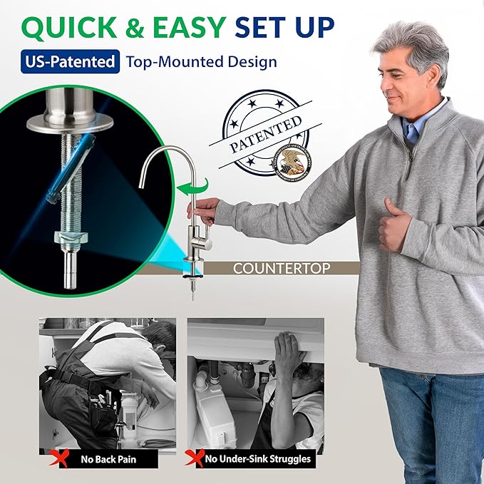 iSpring GA3-ORB Drinking Water Faucet for Kitchen Sink with 3/8" Connector, Heavy Duty Lead-Free Reverse Osmosis Faucet for RO System, Non-Air Gap 100% Stainless Steel RO Faucet, Oil Rubbed Finish