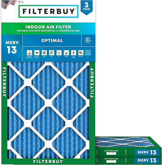 Filterbuy 10x20x1 Air Filter MERV 13 (MPR 1900) Health Defense Replacement (3-Pack), Electrostatic Pleated HVAC AC Furnace Filters, Made in USA (Actual Size: 9.50 x 19.50 x 0.75)