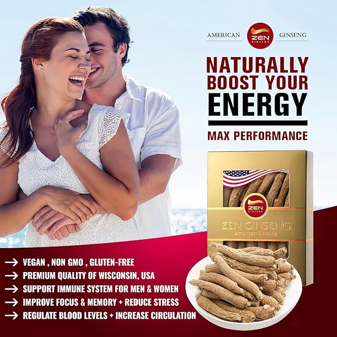 1 Box of American Wisconsin Ginseng — Small Long Root - Premium Quality Panax Ginseng. Boosts Body Immunity, Energy for Men & Women (4oz)