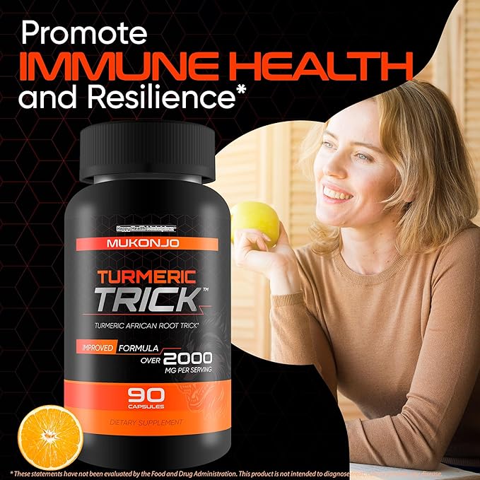 Mukonjo Turmeric Trick - with Vitamin D and Zinc for Men - Our Best Turmeric Curcumin Supplement for Men - Enriched with Black Pepper - Turmeric African Root Trick - Mens Health Vitamin D