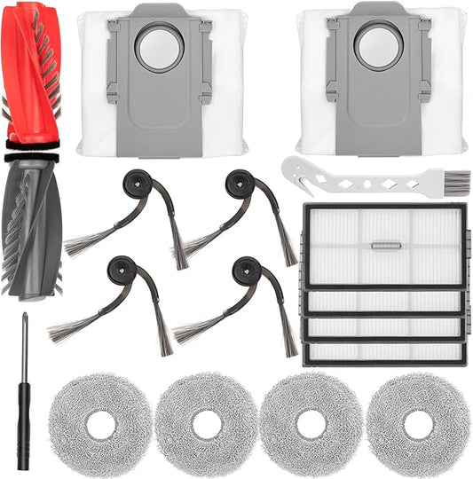 18 Pcs Replacement Kit Accessories for Roborock Saros 10R Robot Vacuum, Include 2 Main Brush, 4 Side Brushes, 4 HEPA Filters, 4 Mop Pads, 2 Dust Bags[3.0L Capacity], 1 Cleaning brush, 1 Screwdriver