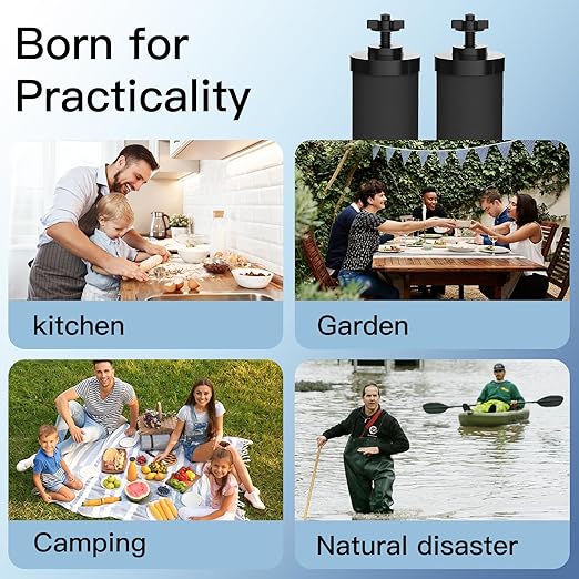 2.25G Stainless Steel Gravity-Fed Water Filter System with 2 Black Purification Filter and Metal Spigot, NSF/ANSI 42 Certification, Reduces up to 99% of Chlorine, for Home, Camping, Outdoor