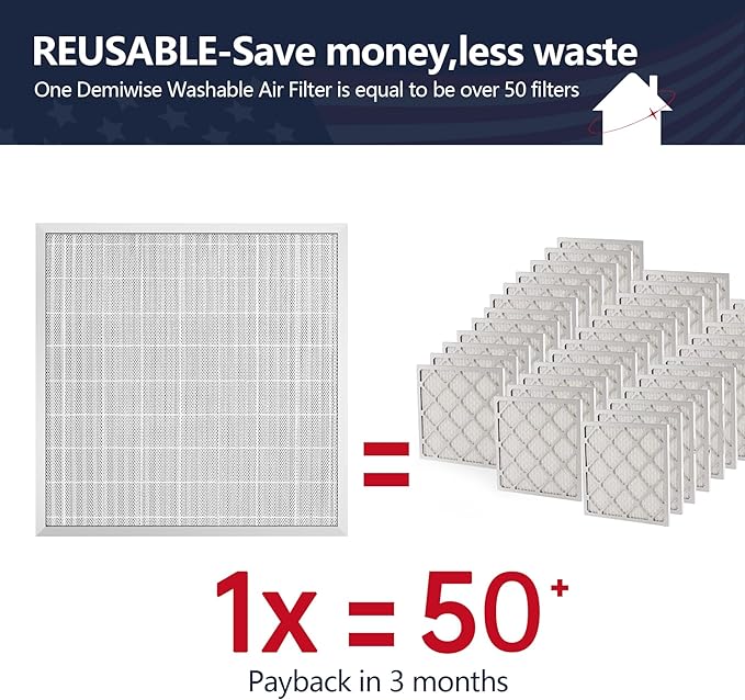 24x24x1 Electrostatic Air Filter, Washable & Reusable Aluminum AC/HVAC Furnace Filter, MERV 8 Permanent Air Filter, Lasts a Lifetime, Increases Airflow（Actual Size:23.39"x23.39"x0.82"）