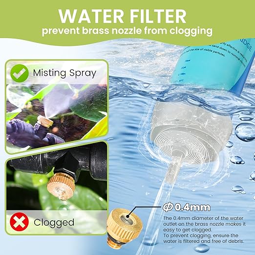 35FT Mister for Outside Patio Misting Cooling System, 35FT (11M) Misting Line+7 Brass Mist Nozzles+Water Filter, Outdoor Mister System for Garden Greenhouse Trampoline Waterparke
