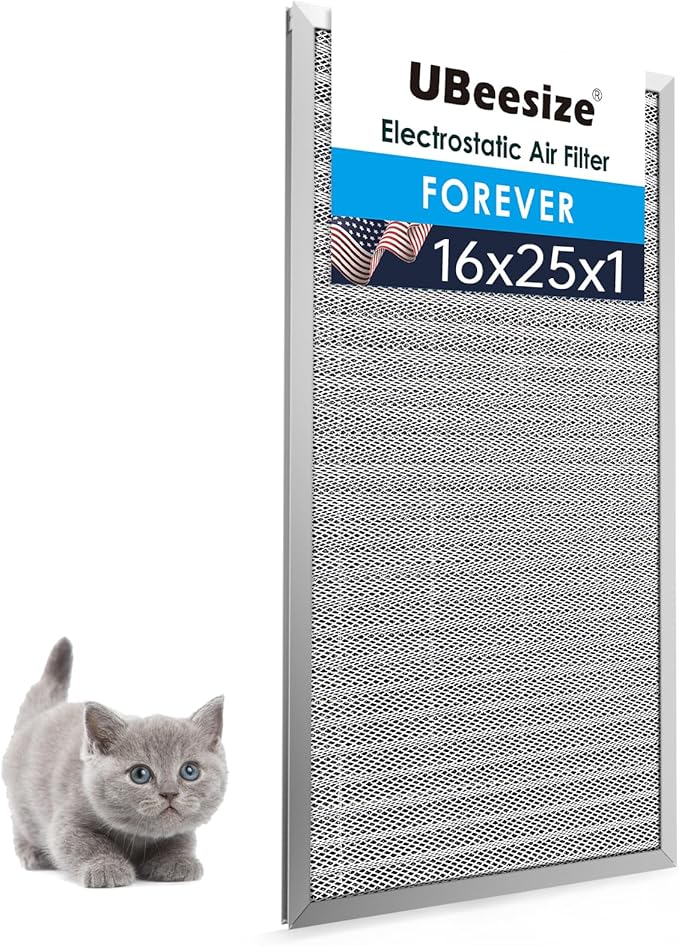 UBeesize 16x25x1 Reusable Electrostatic Air Filter HVAC AC Furnace Filter,MERV 8,Washable, Lasts a Lifetime,Permanent Air Filter,Breathe Fresher,Home And Office(Actual Size:15.5x24.65x0.82 Inch)