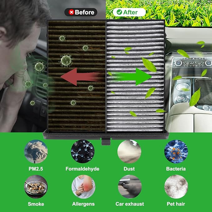 2pcs Set Activated Carbon Cabin Air Filter for Mazda 3 (2019-2025), CX-30 (2020-2023), CX-50 (2023-2025); Replace BDTS-61-J6X, BDTS61J6X