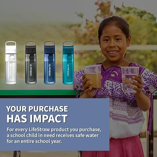 LifeStraw Go Series – BPA-Free Water Filter Bottle for Travel and Everyday use removes Bacteria, parasites and microplastics, Improves Taste, 22oz Nordic Noir