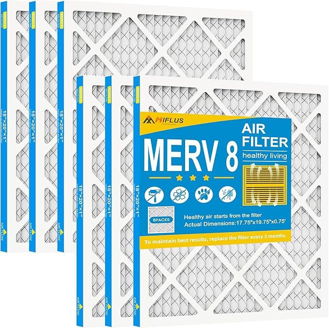 18x20x1 Air Filter,MERV 8,Furnace Air Filter for HVAC,Dust Defense-6packs by MIFLUS
