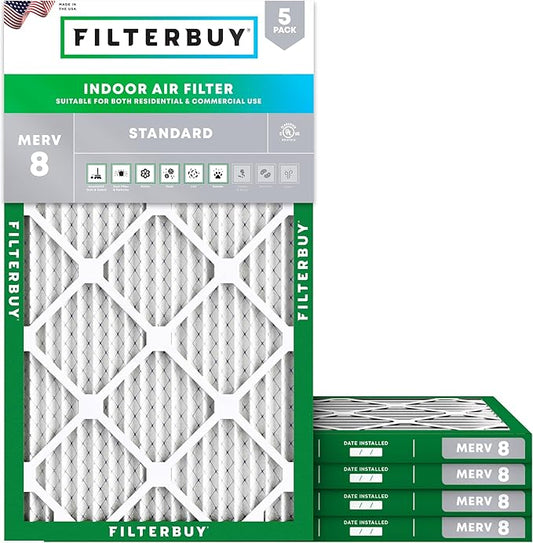 Filterbuy 8x30x1 Air Filter MERV 8 (MPR 700) Dust Defense Replacement (5-Pack), Electrostatic Pleated HVAC AC Furnace Filters, Made in USA (Actual Size: 7.50 x 29.50 x 0.75)