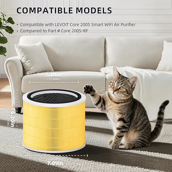 Funmit Core 200S Pet Care Replacement Filter for LEVOIT Core 200S Smart WiFi Air Purifier, 3-in-1 H13 True HEPA Filter Replacement and High-Efficiency Activated Carbon, Part # Core 200S-RF, 2 Pack