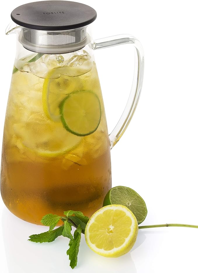 FORLIFE Flask Glass Iced Tea Jug, 64 oz, Charcoal