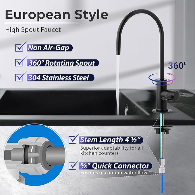iSpring GA3-ORB Drinking Water Faucet for Kitchen Sink with 3/8" Connector, Heavy Duty Lead-Free Reverse Osmosis Faucet for RO System, Non-Air Gap 100% Stainless Steel RO Faucet, Oil Rubbed Finish