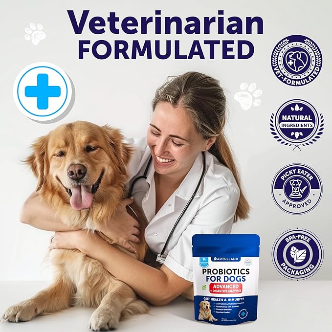 Probiotic Powder for Dogs - Support Gut Health, Itchy Skin, Allergies, Immunity, Yeast Balance - Dog Probiotics and Digestive Enzymes with Prebiotics - Reduce Diarrhea, Gas - 30 Probiotic Sticks