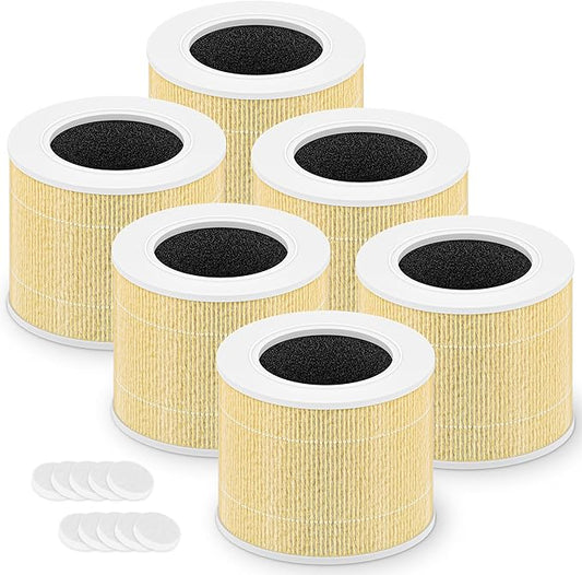 Core Mini Pet Care Replacement Filter for LEVOIT Core Mini and Core Mini-P Air Purifier, 3-in-1 H13 True HEPA High-Efficiency Activated Carbon, Core Mini-RF-PA, 6 Filter & 10 Fragrance Sponge, Yellow