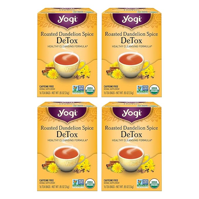 Yogi Tea Roasted Dandelion Spice DeTox - 16 Bags per Pack (4 Packs) - Organic DeTox Tea - Includes Roasted Dandelion Root, Dandelion Root, Cinnamon Bark, Cocoa Shell & More